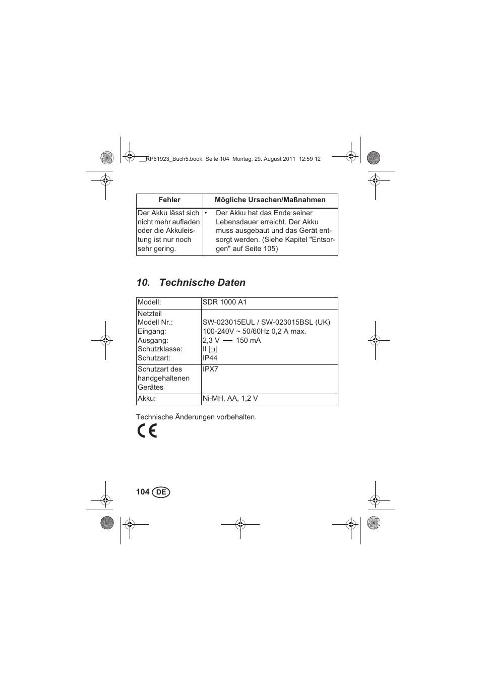 Technische daten | Silvercrest SDR 1000 A1 User Manual | Page 106 / 114