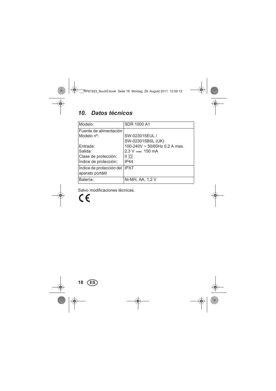 Datos técnicos | Silvercrest SDR 1000 A1 User Manual | Page 20 / 114