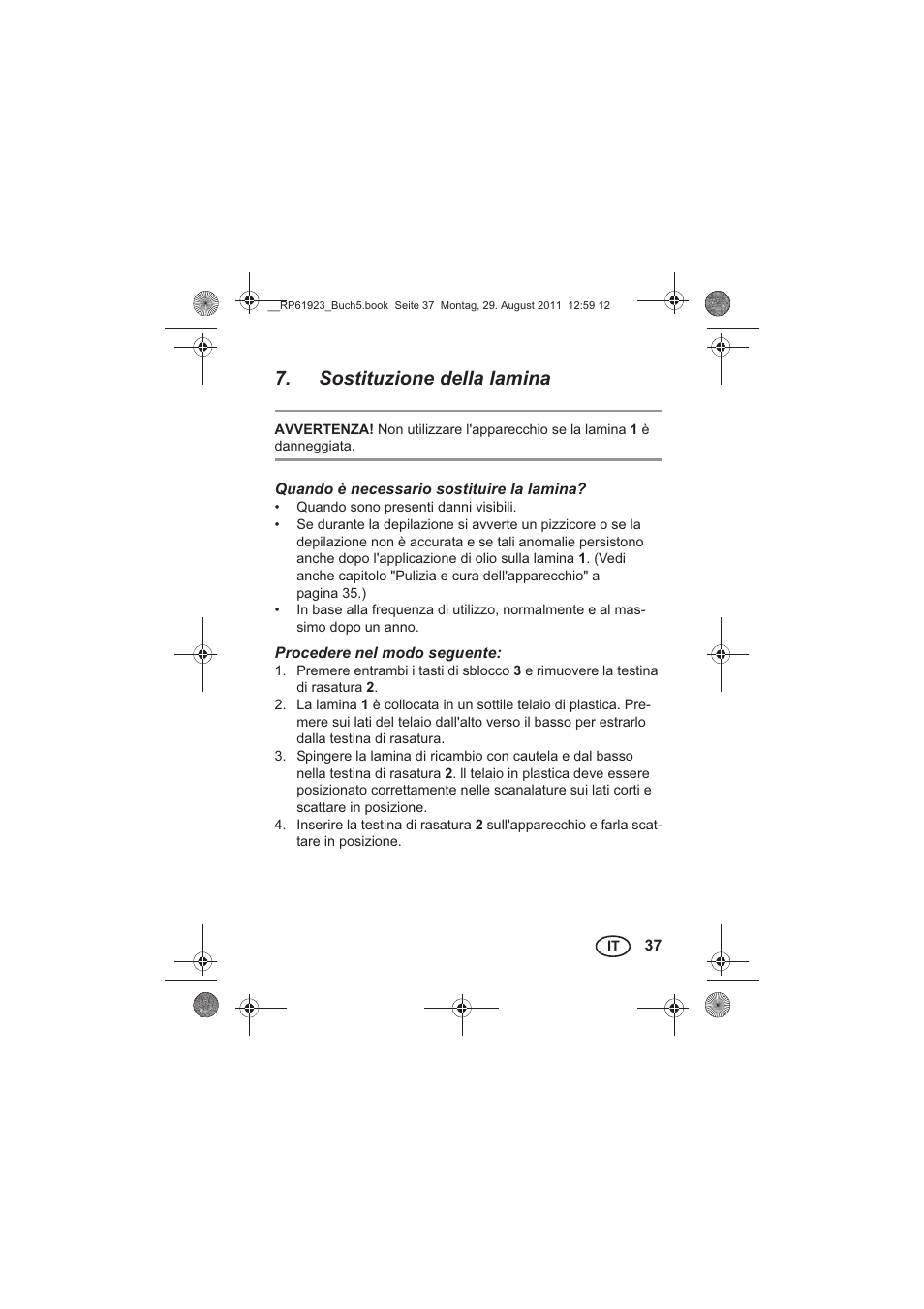 Sostituzione della lamina | Silvercrest SDR 1000 A1 User Manual | Page 39 / 114