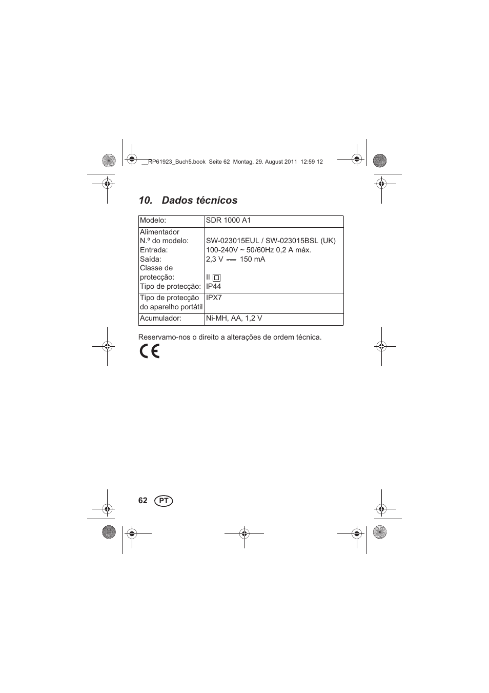 Dados técnicos | Silvercrest SDR 1000 A1 User Manual | Page 64 / 114