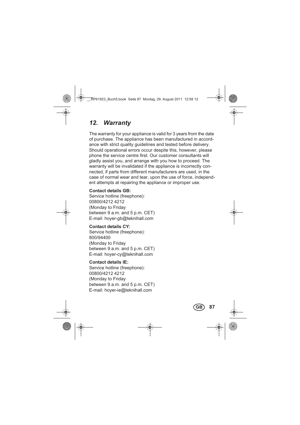 Warranty | Silvercrest SDR 1000 A1 User Manual | Page 89 / 114