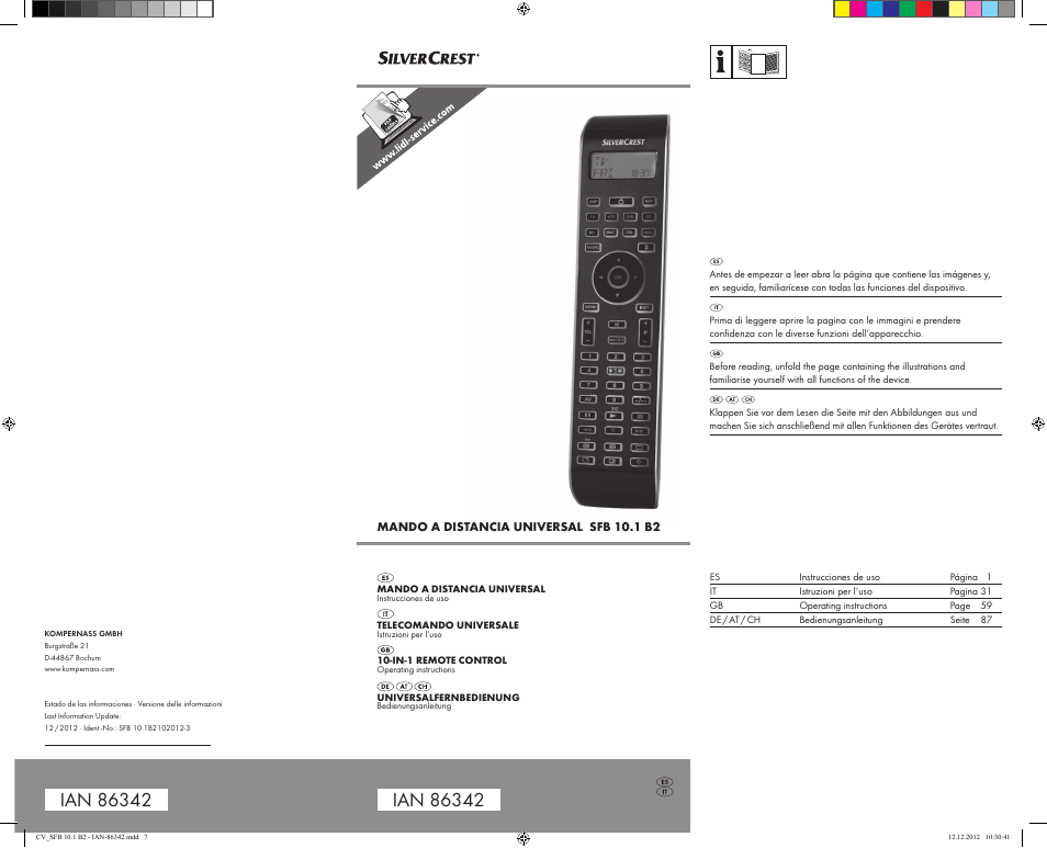 Silvercrest SFB 10.1 B2 User Manual | 116 pages