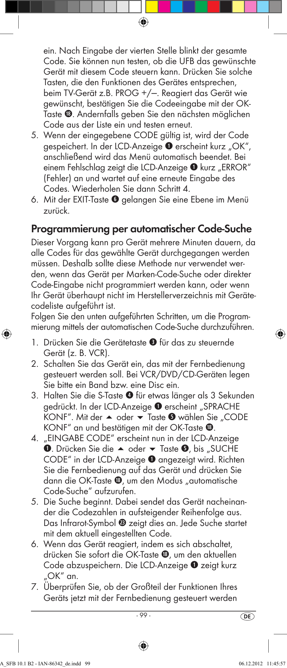 Programmierung per automatischer code-suche | Silvercrest SFB 10.1 B2 User Manual | Page 101 / 116