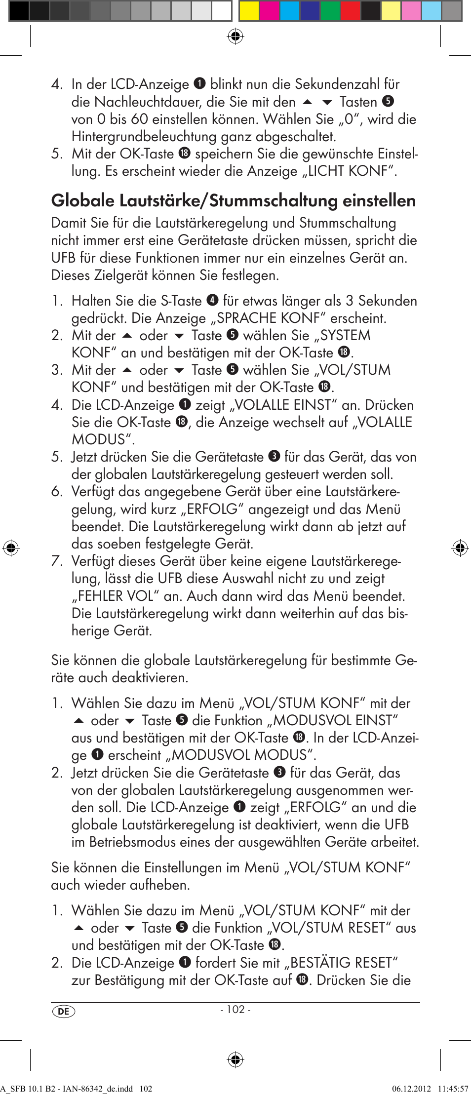 Globale lautstärke/stummschaltung einstellen | Silvercrest SFB 10.1 B2 User Manual | Page 104 / 116