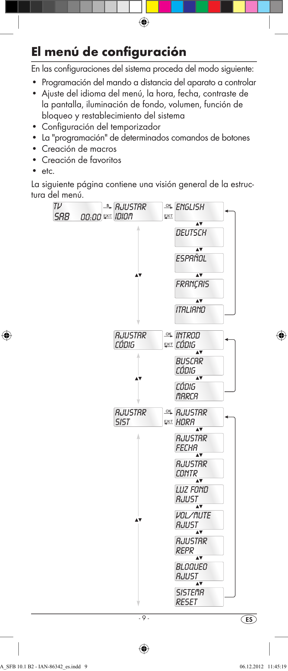 El menú de configuración | Silvercrest SFB 10.1 B2 User Manual | Page 11 / 116