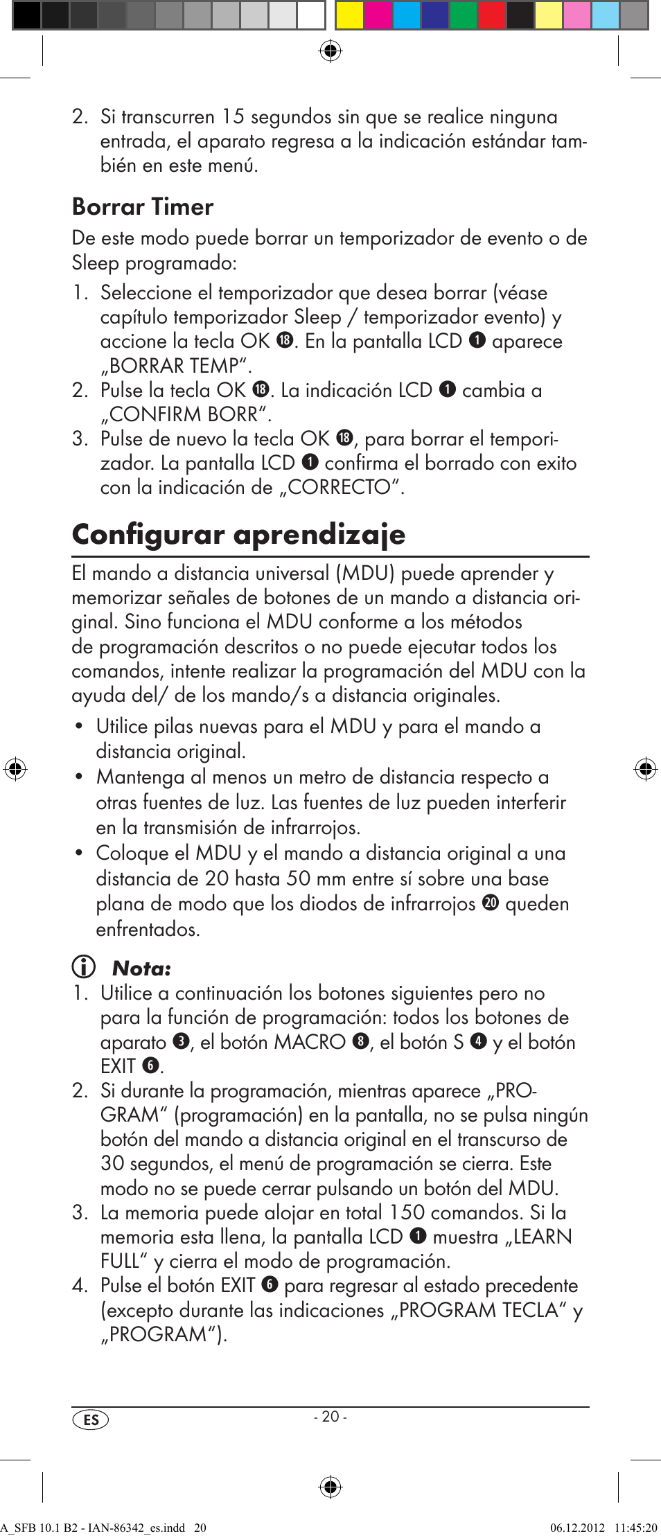 Configurar aprendizaje, Borrar timer | Silvercrest SFB 10.1 B2 User Manual | Page 22 / 116