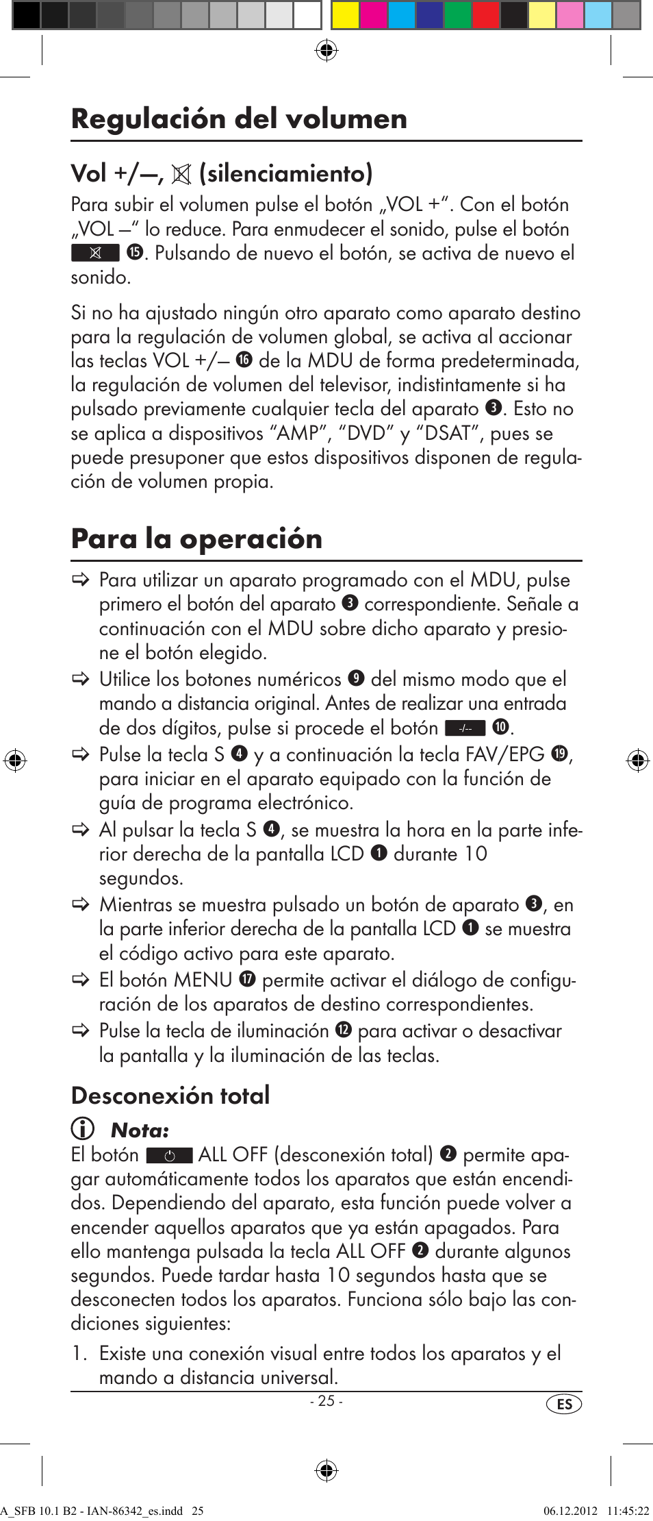 Regulación del volumen, Para la operación, Vol +/—, (silenciamiento) | Desconexión total | Silvercrest SFB 10.1 B2 User Manual | Page 27 / 116