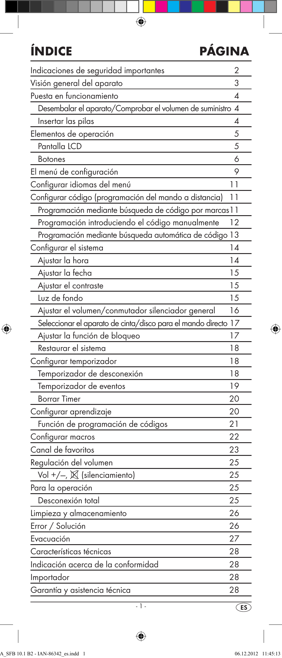 Índice página | Silvercrest SFB 10.1 B2 User Manual | Page 3 / 116