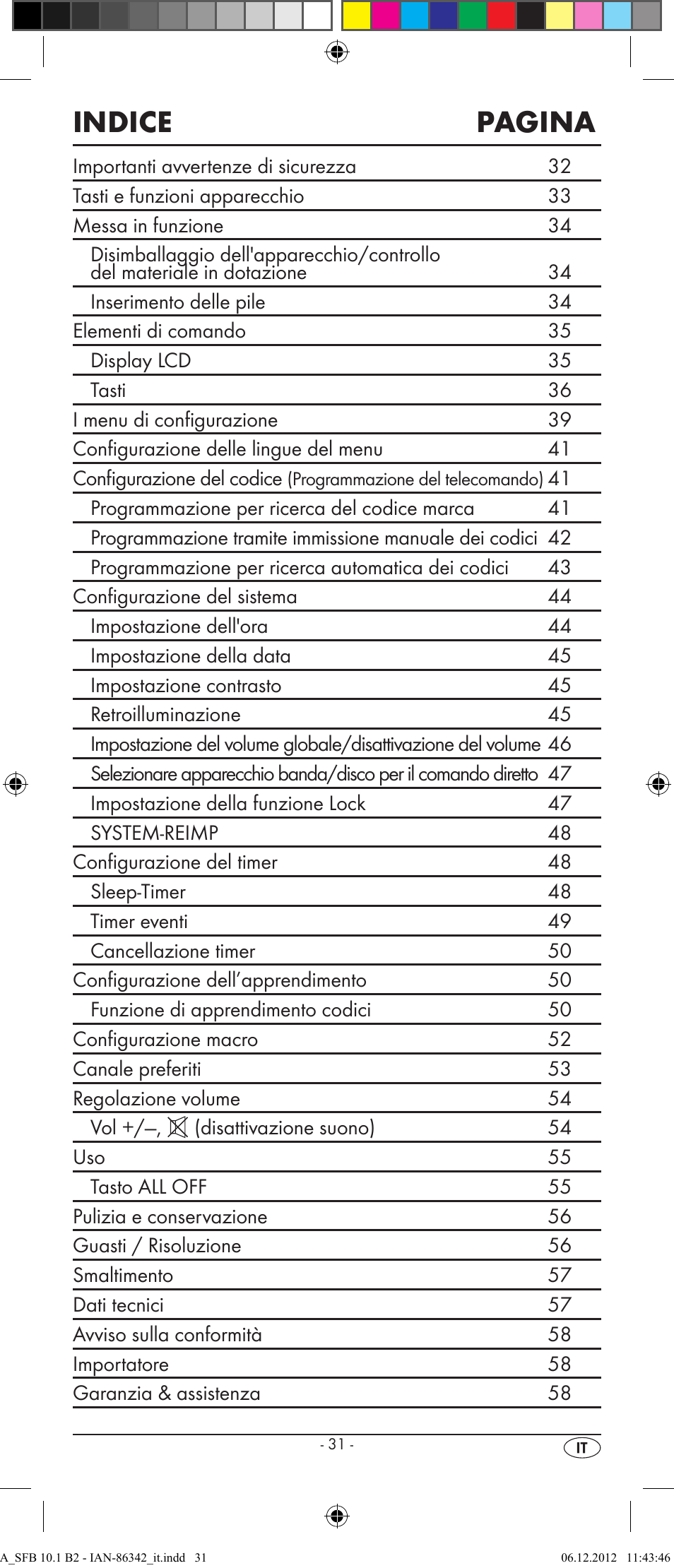 Indice pagina | Silvercrest SFB 10.1 B2 User Manual | Page 33 / 116