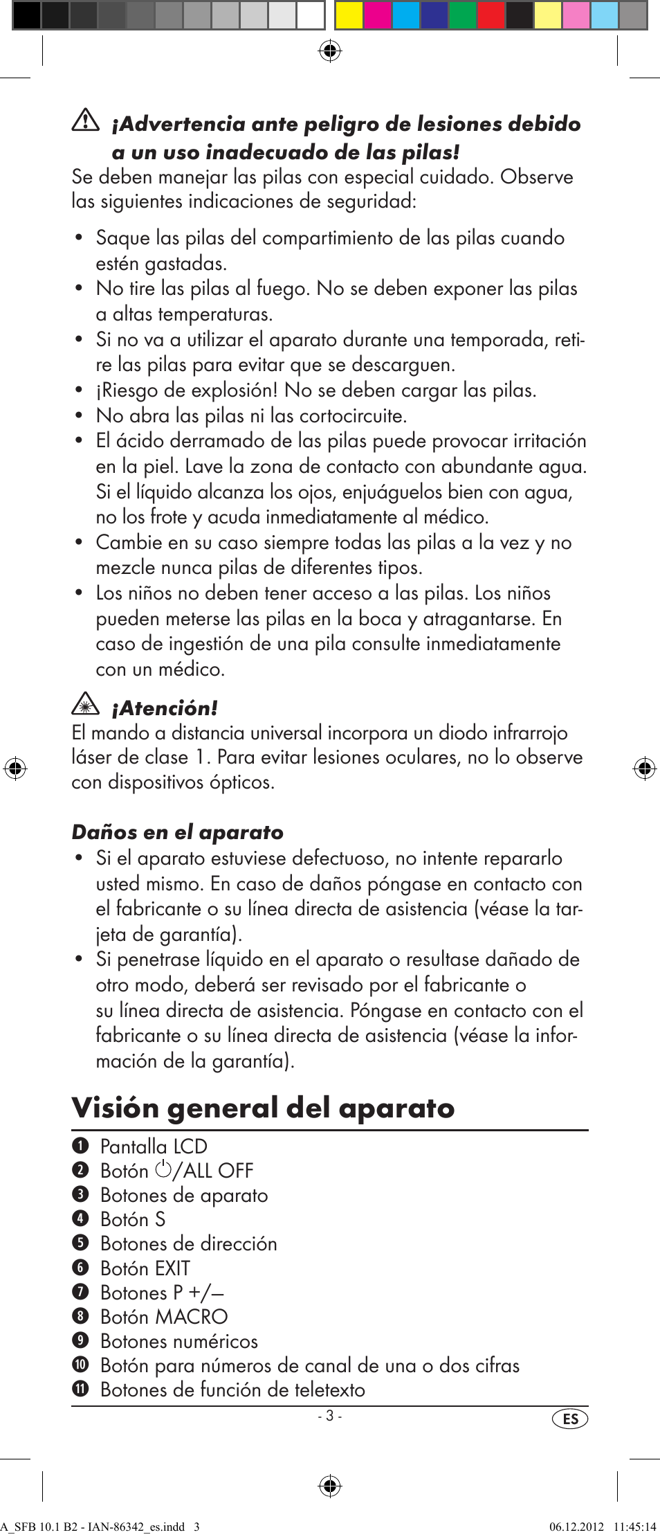 Visión general del aparato | Silvercrest SFB 10.1 B2 User Manual | Page 5 / 116