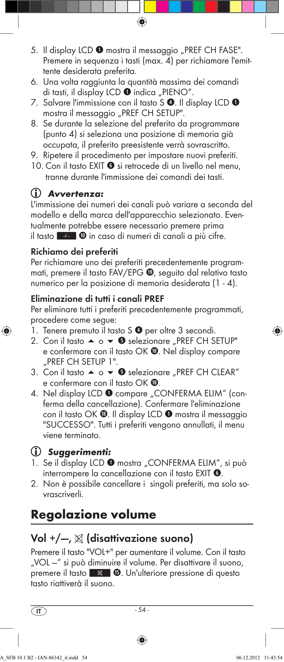 Regolazione volume, Vol +/—, (disattivazione suono) | Silvercrest SFB 10.1 B2 User Manual | Page 56 / 116