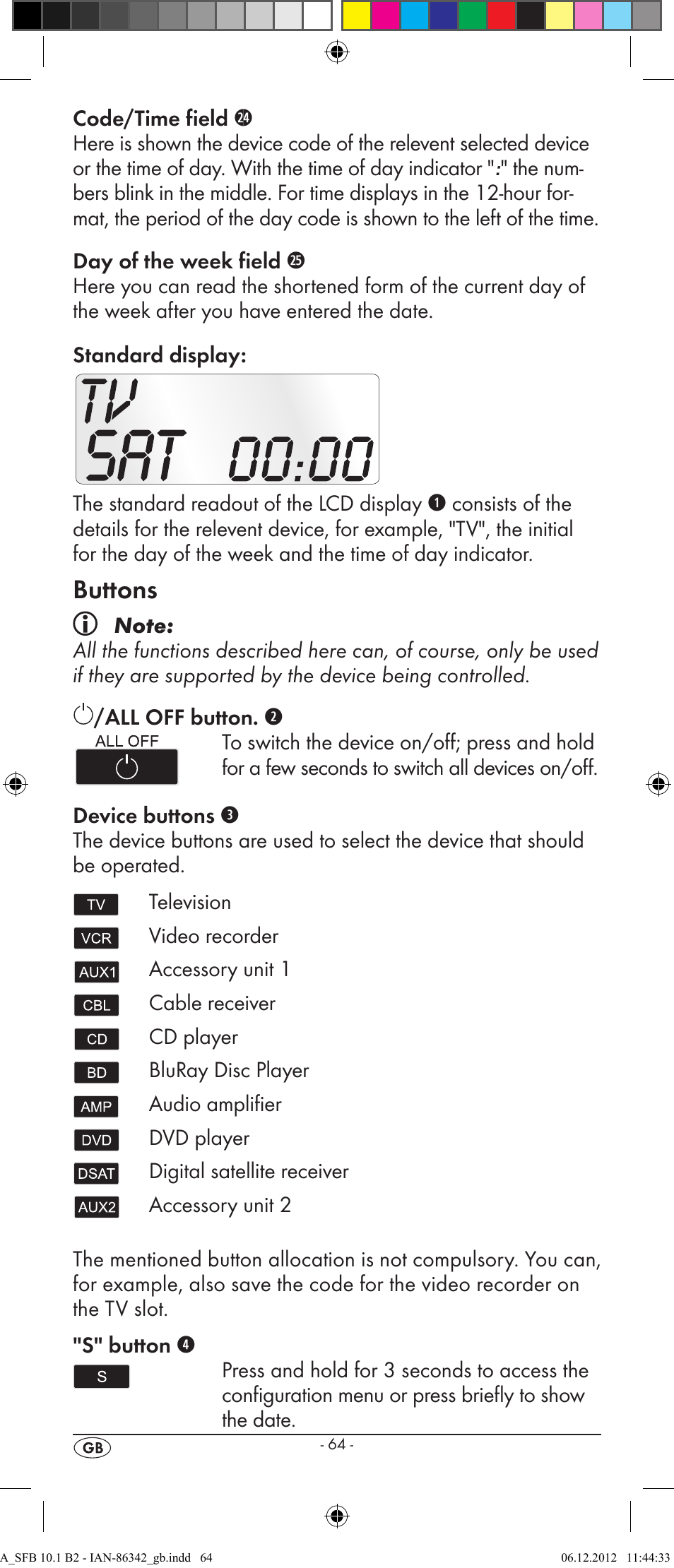 Buttons | Silvercrest SFB 10.1 B2 User Manual | Page 66 / 116