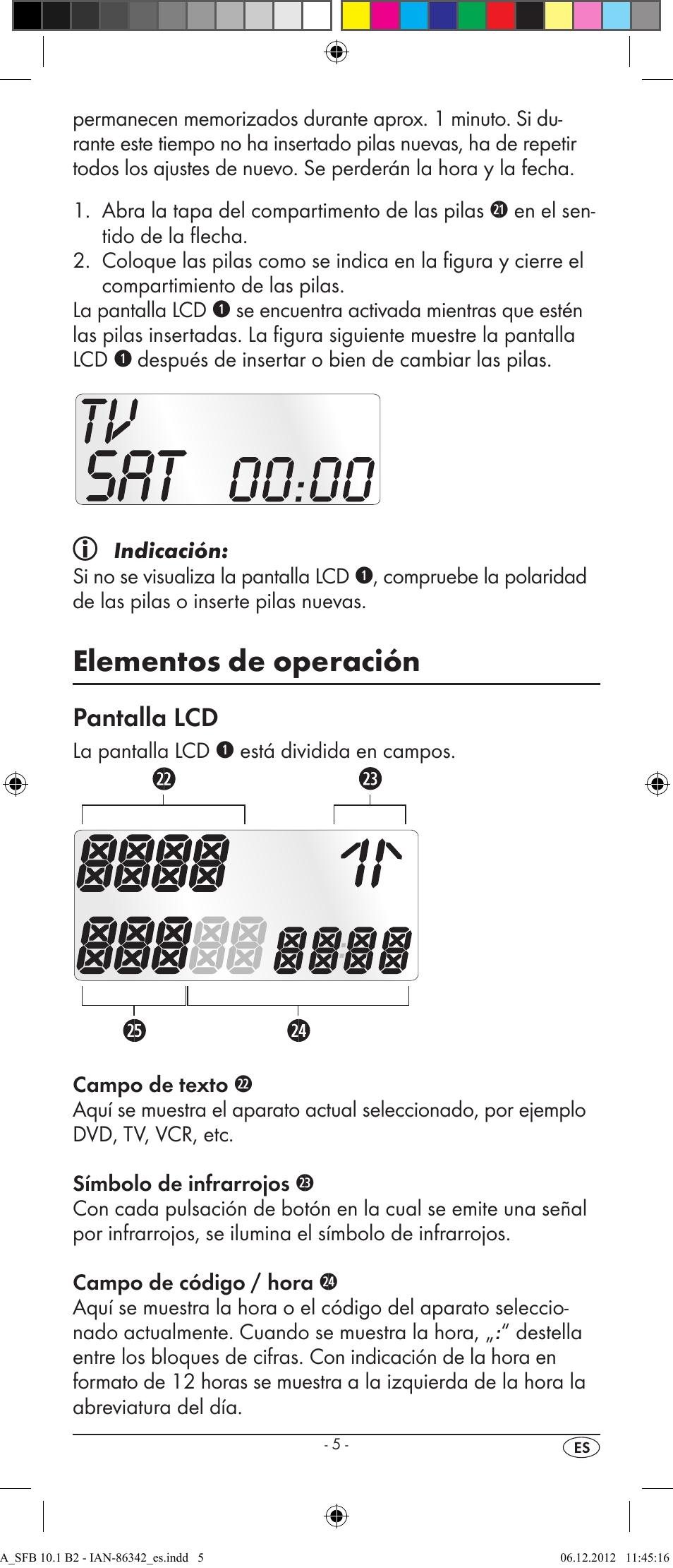 Elementos de operación, Pantalla lcd | Silvercrest SFB 10.1 B2 User Manual | Page 7 / 116