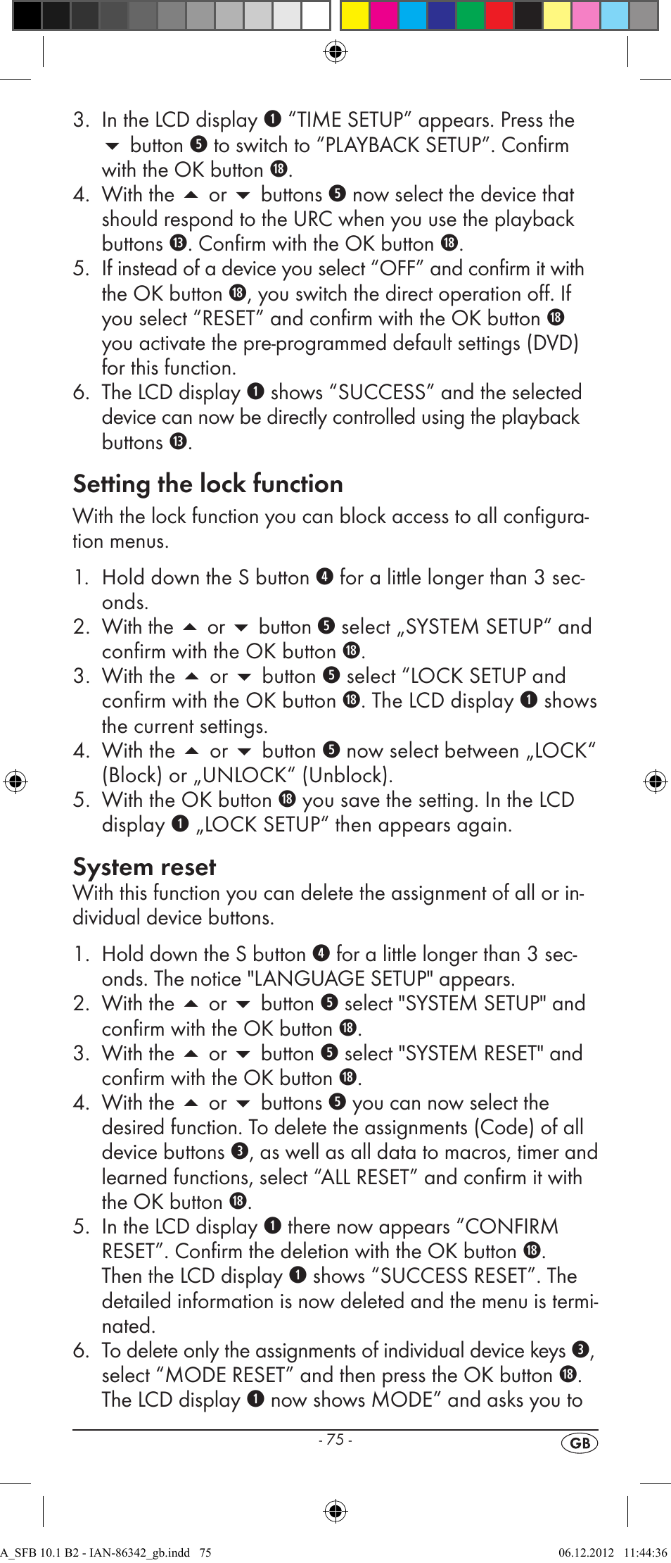 Setting the lock function, System reset | Silvercrest SFB 10.1 B2 User Manual | Page 77 / 116