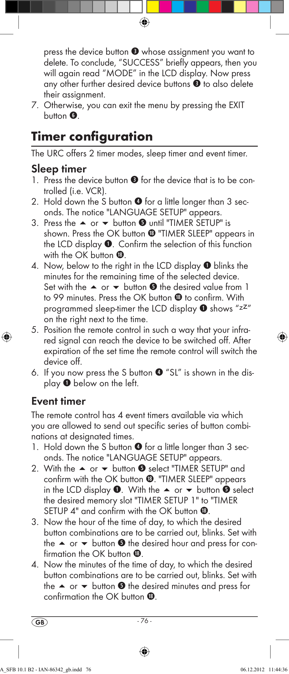 Timer configuration, Sleep timer, Event timer | Silvercrest SFB 10.1 B2 User Manual | Page 78 / 116