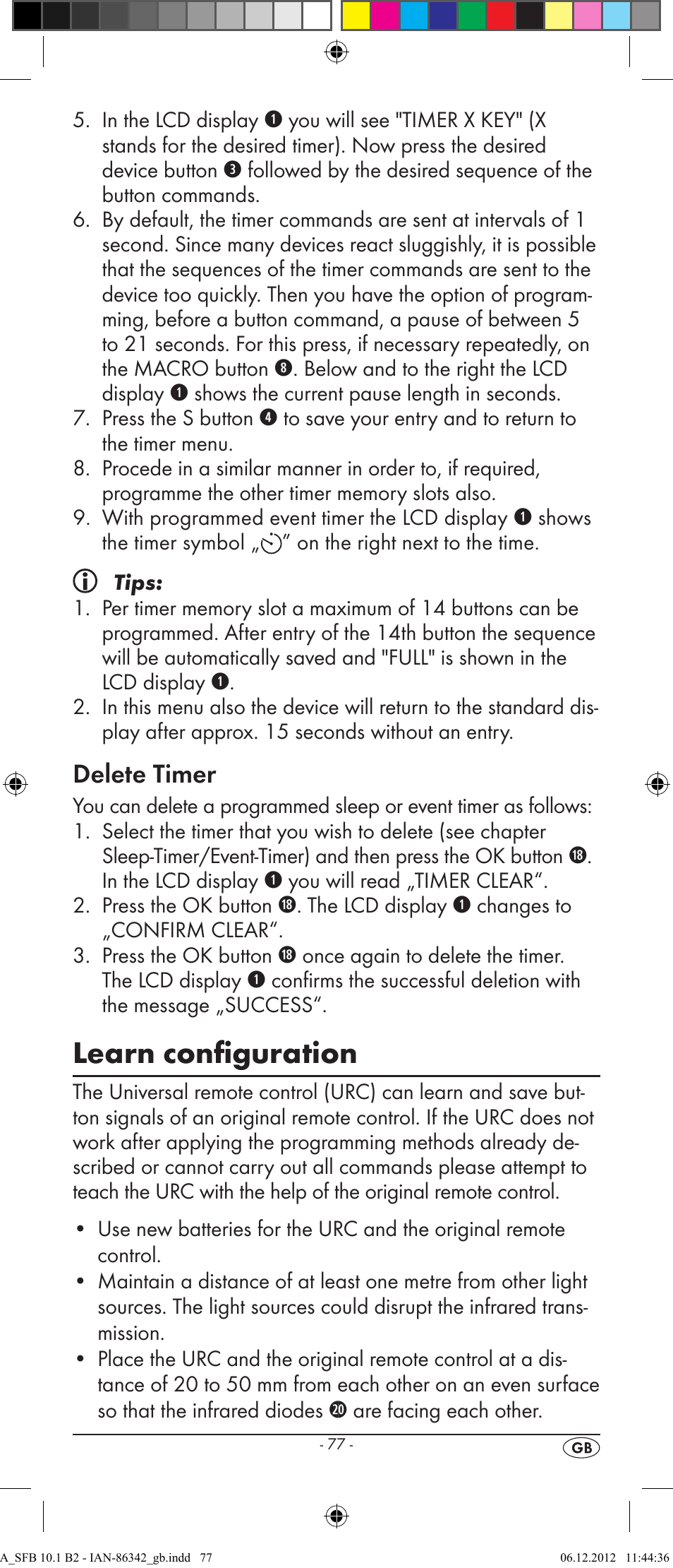 Learn configuration, Delete timer | Silvercrest SFB 10.1 B2 User Manual | Page 79 / 116
