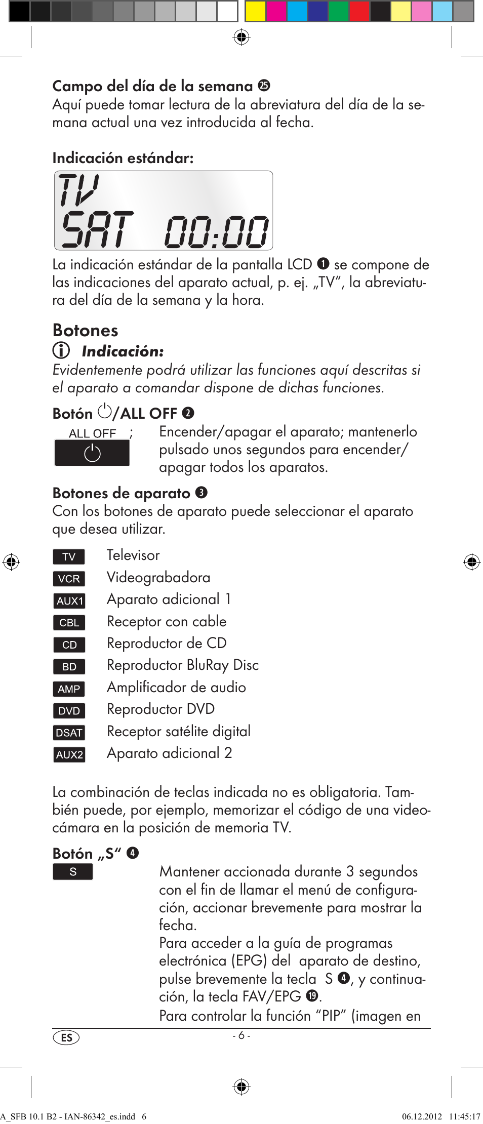 Botones | Silvercrest SFB 10.1 B2 User Manual | Page 8 / 116