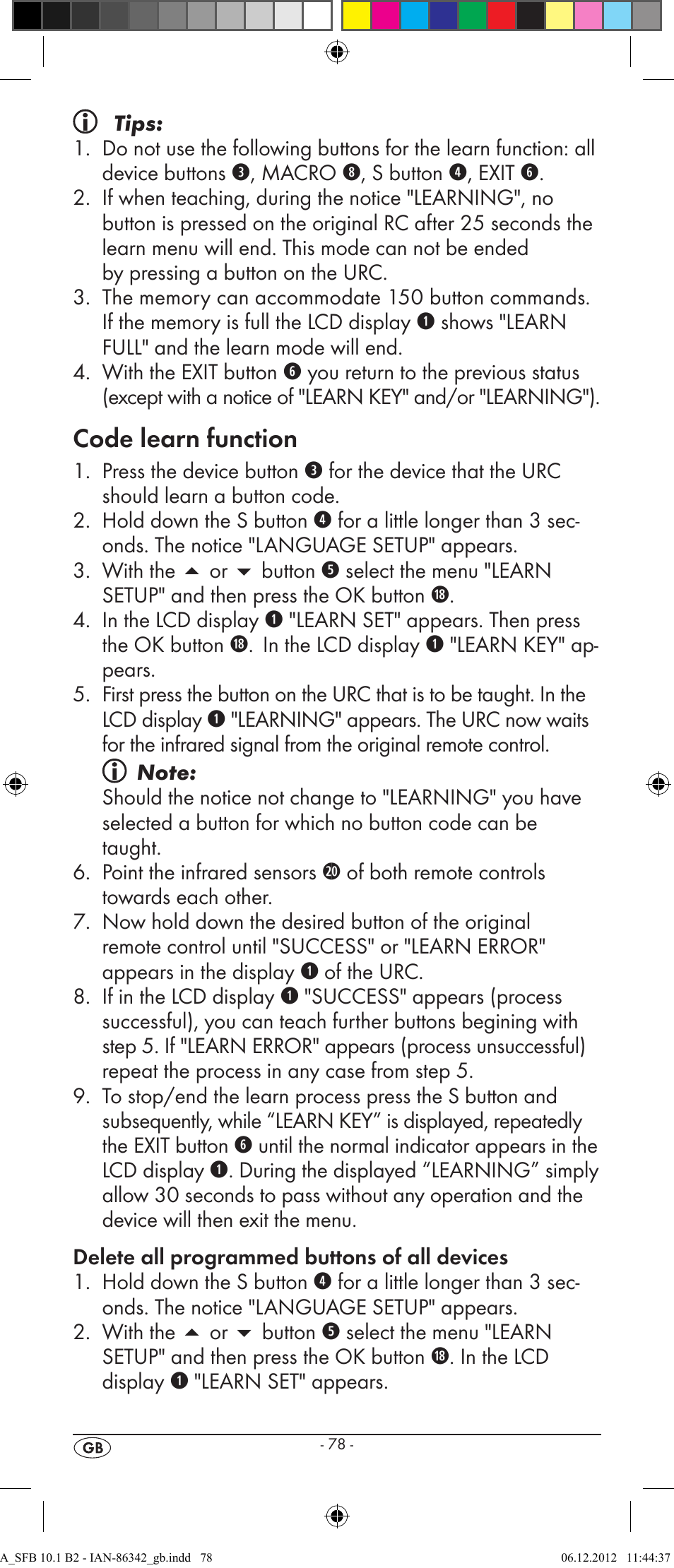 Code learn function | Silvercrest SFB 10.1 B2 User Manual | Page 80 / 116