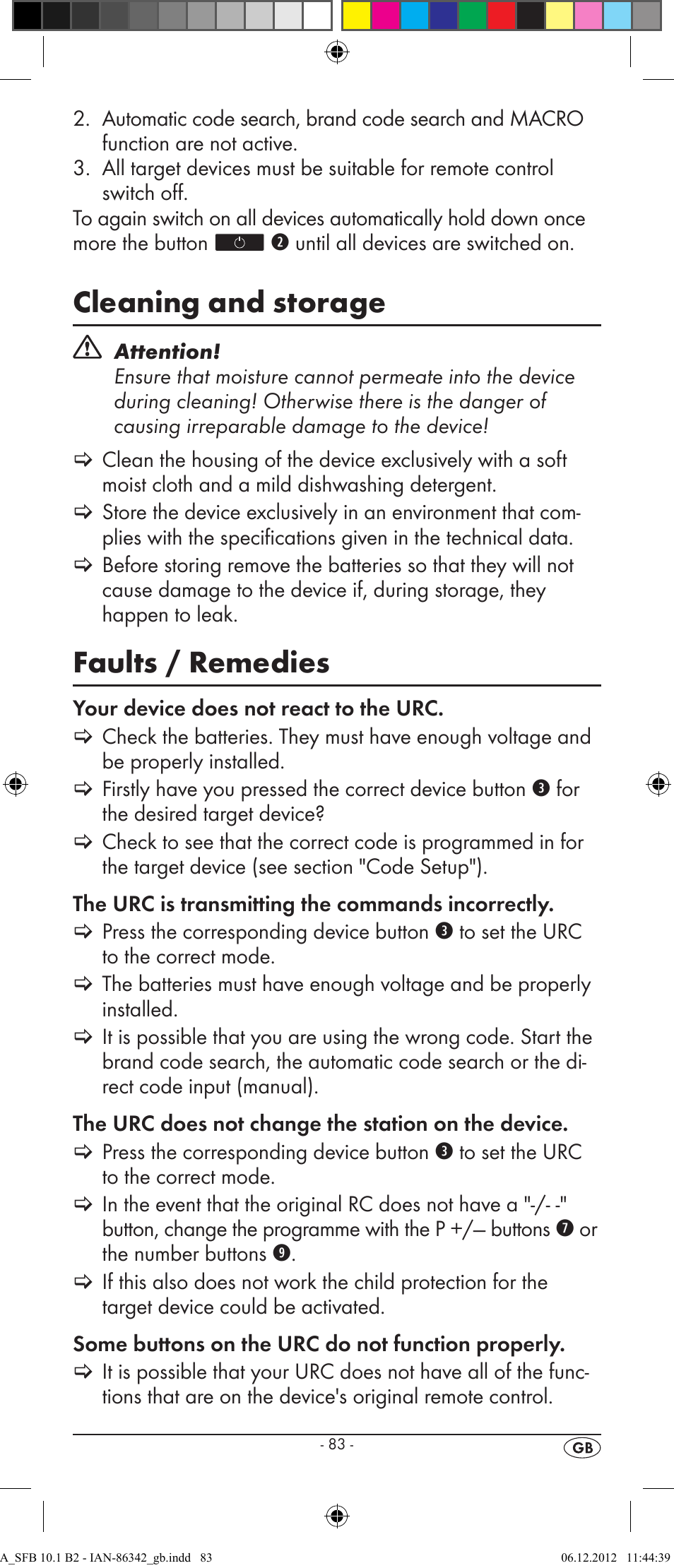 Cleaning and storage, Faults / remedies | Silvercrest SFB 10.1 B2 User Manual | Page 85 / 116