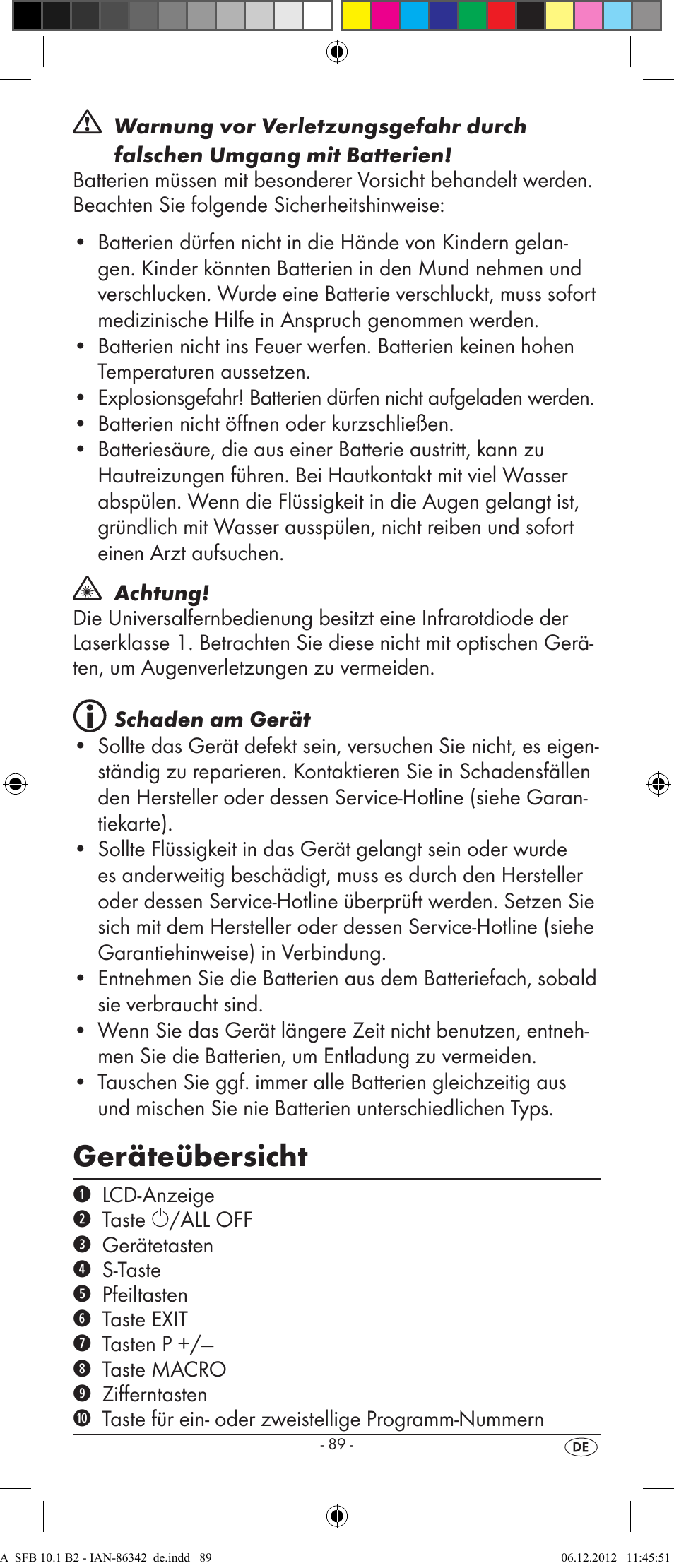Geräteübersicht | Silvercrest SFB 10.1 B2 User Manual | Page 91 / 116