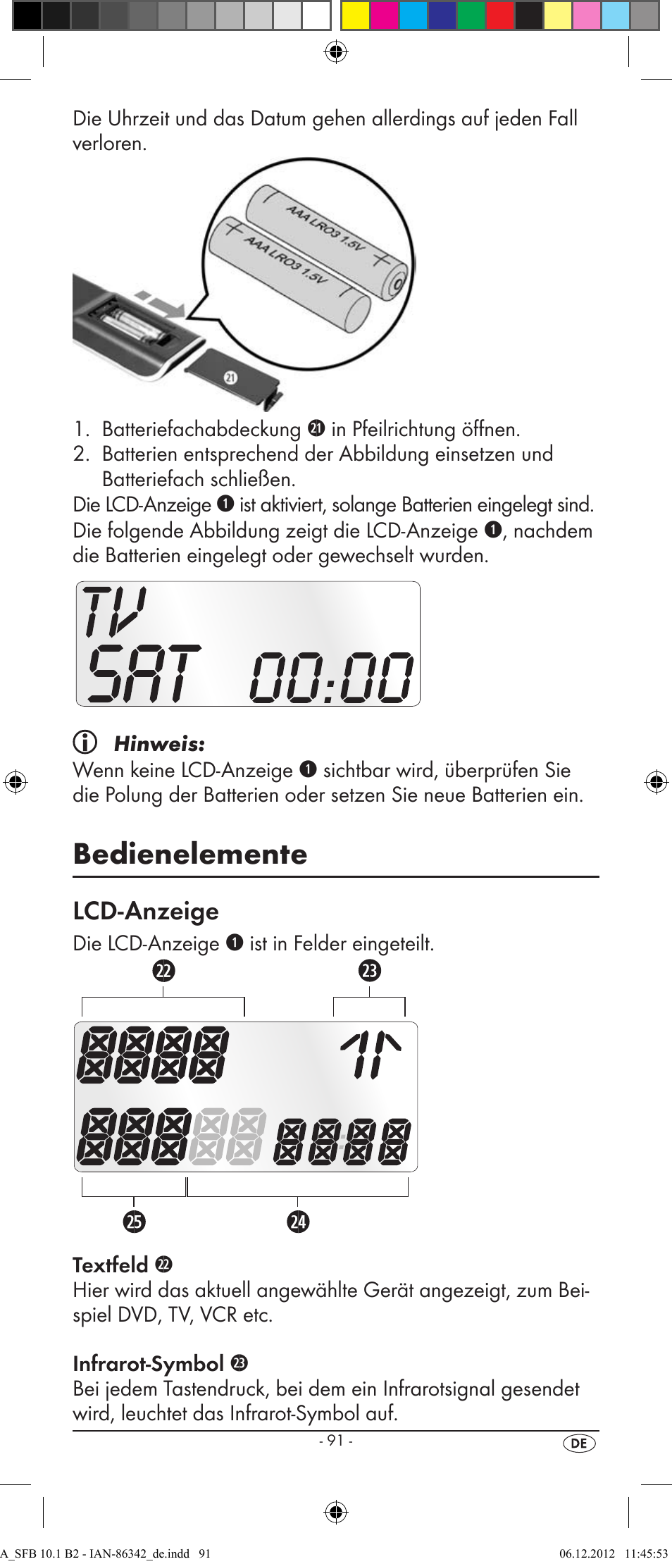 Bedienelemente, Lcd-anzeige | Silvercrest SFB 10.1 B2 User Manual | Page 93 / 116