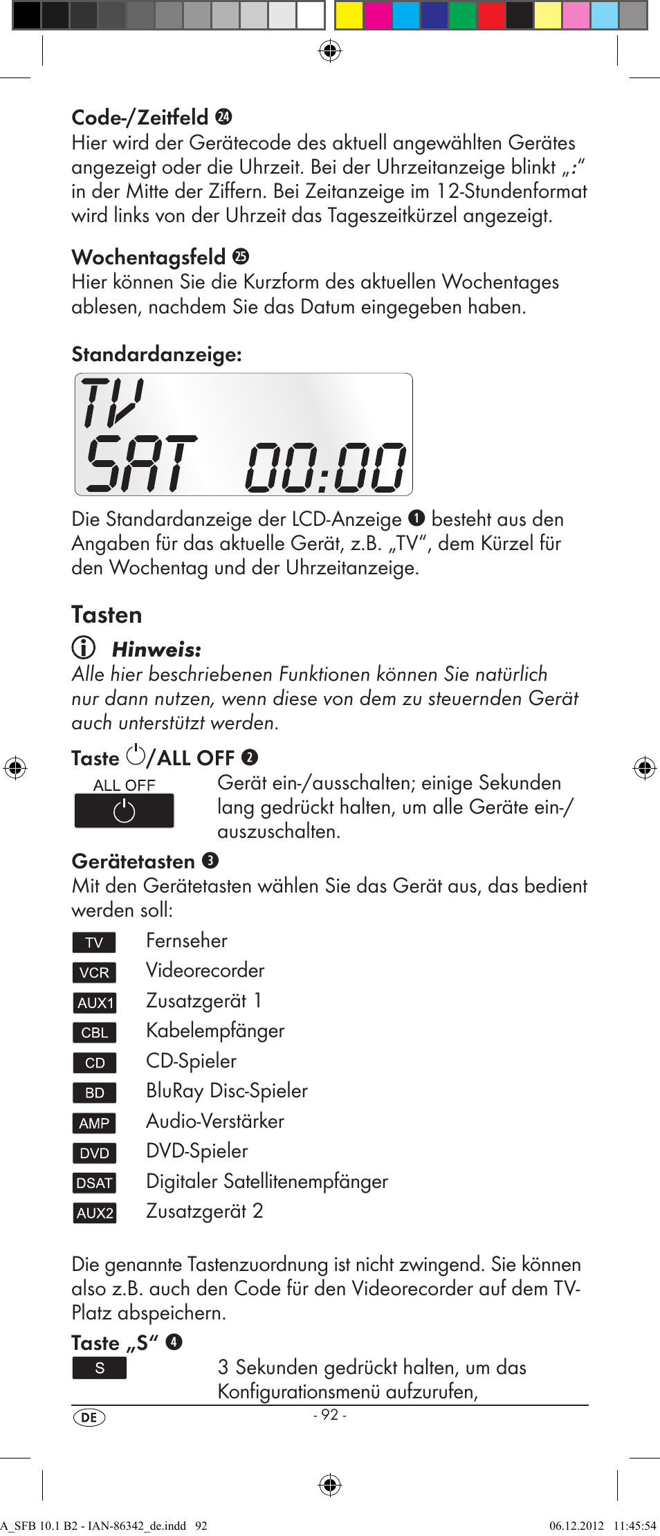 Tasten | Silvercrest SFB 10.1 B2 User Manual | Page 94 / 116