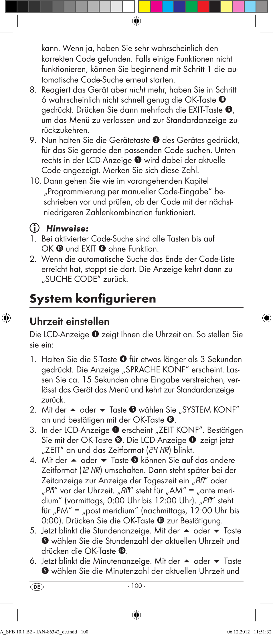 System konfigurieren, Uhrzeit einstellen | Silvercrest 10-IN-1 REMOTE CONTROL SFB 10.1 B2 User Manual | Page 102 / 116