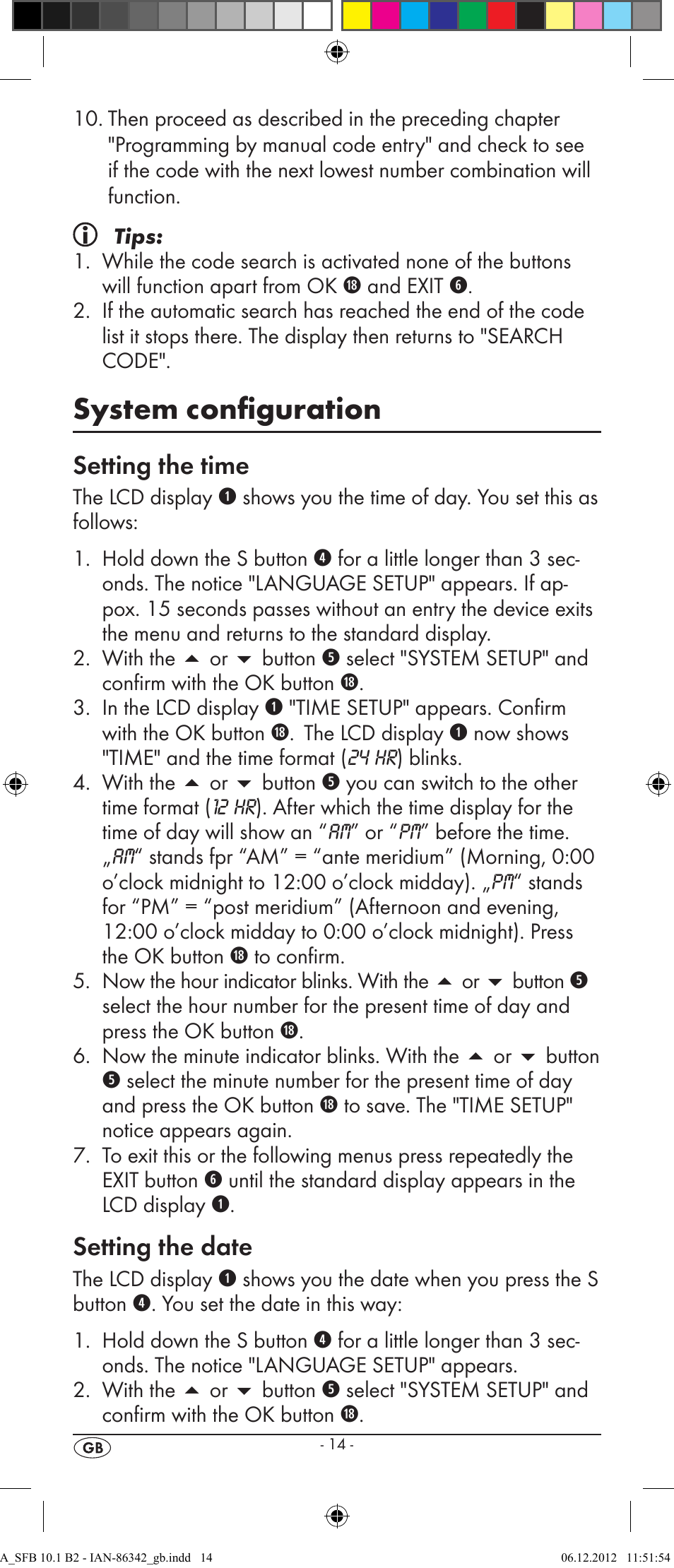 System configuration, Setting the time, Setting the date | Silvercrest 10-IN-1 REMOTE CONTROL SFB 10.1 B2 User Manual | Page 16 / 116