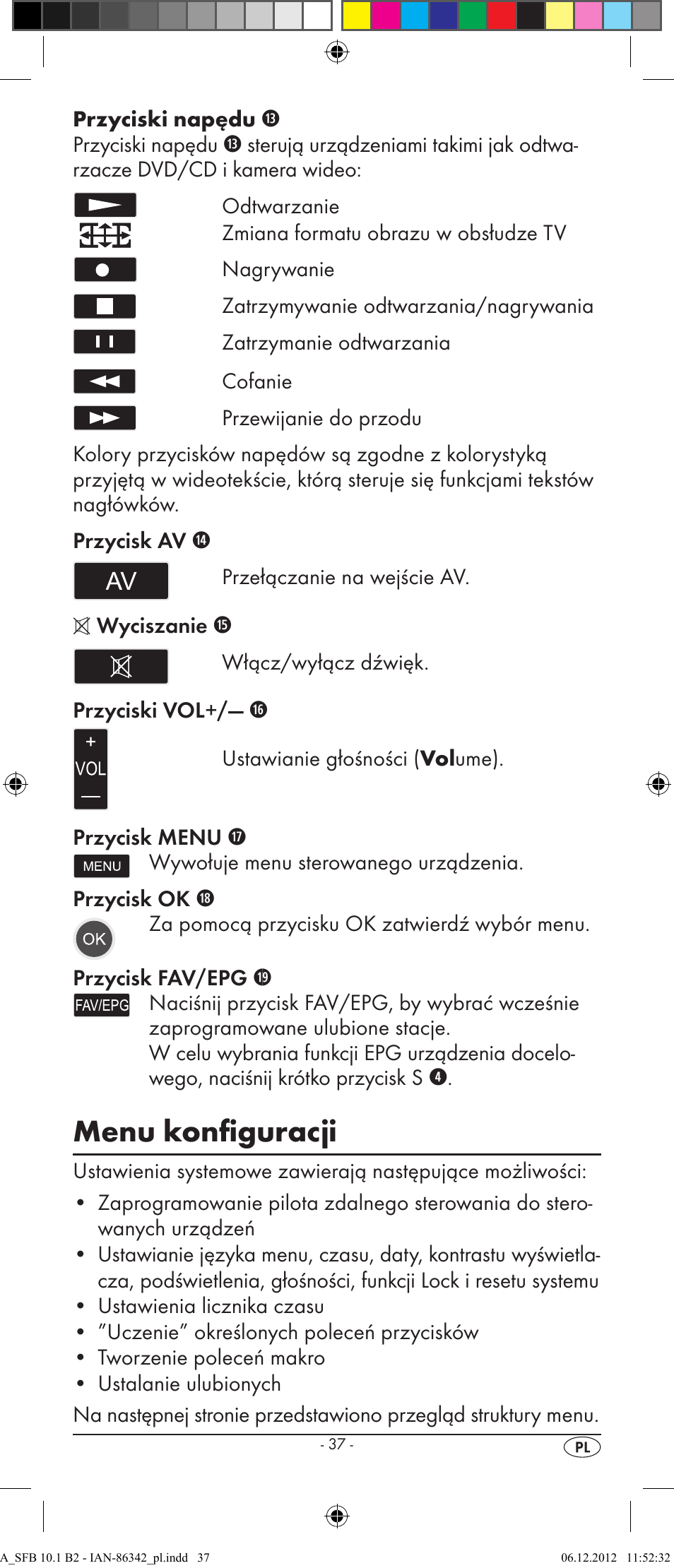 Menu konfiguracji | Silvercrest 10-IN-1 REMOTE CONTROL SFB 10.1 B2 User Manual | Page 39 / 116