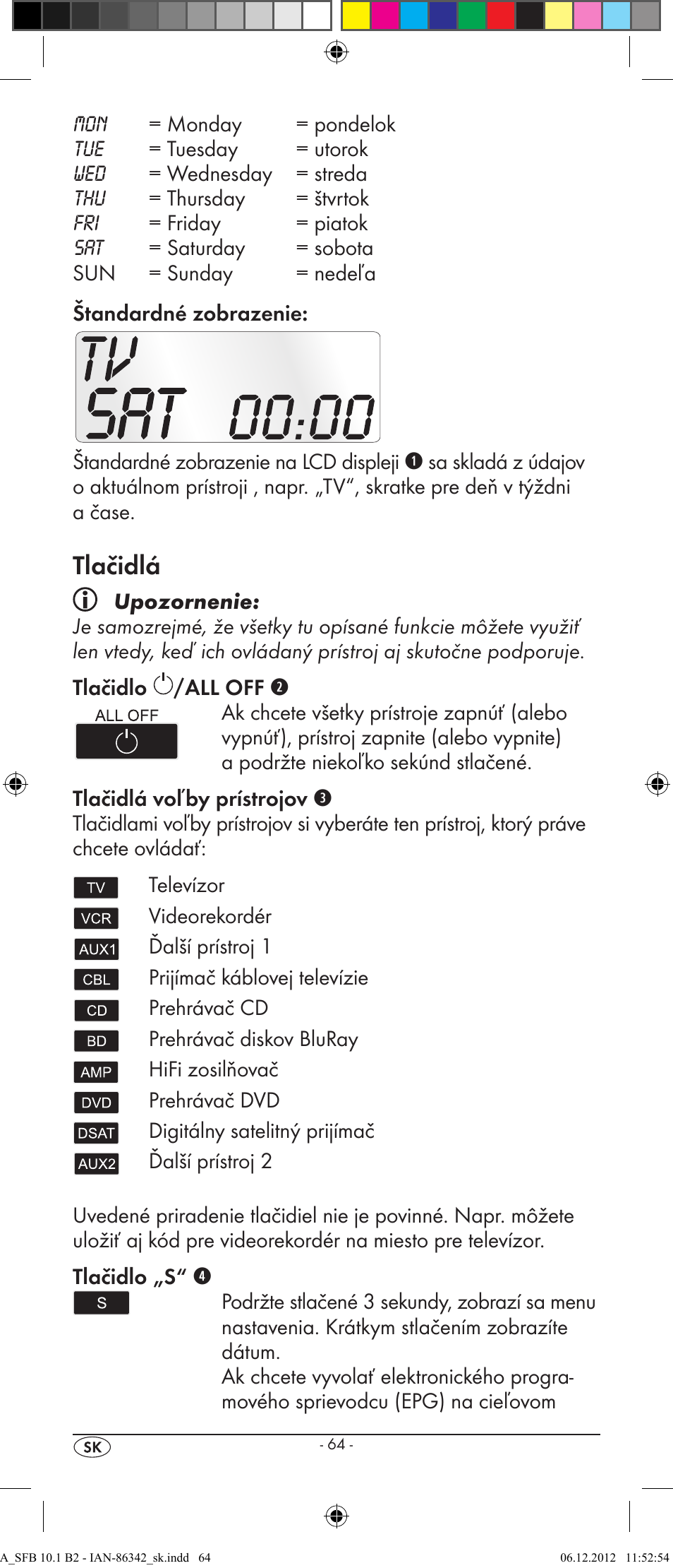 Tlačidlá | Silvercrest 10-IN-1 REMOTE CONTROL SFB 10.1 B2 User Manual | Page 66 / 116
