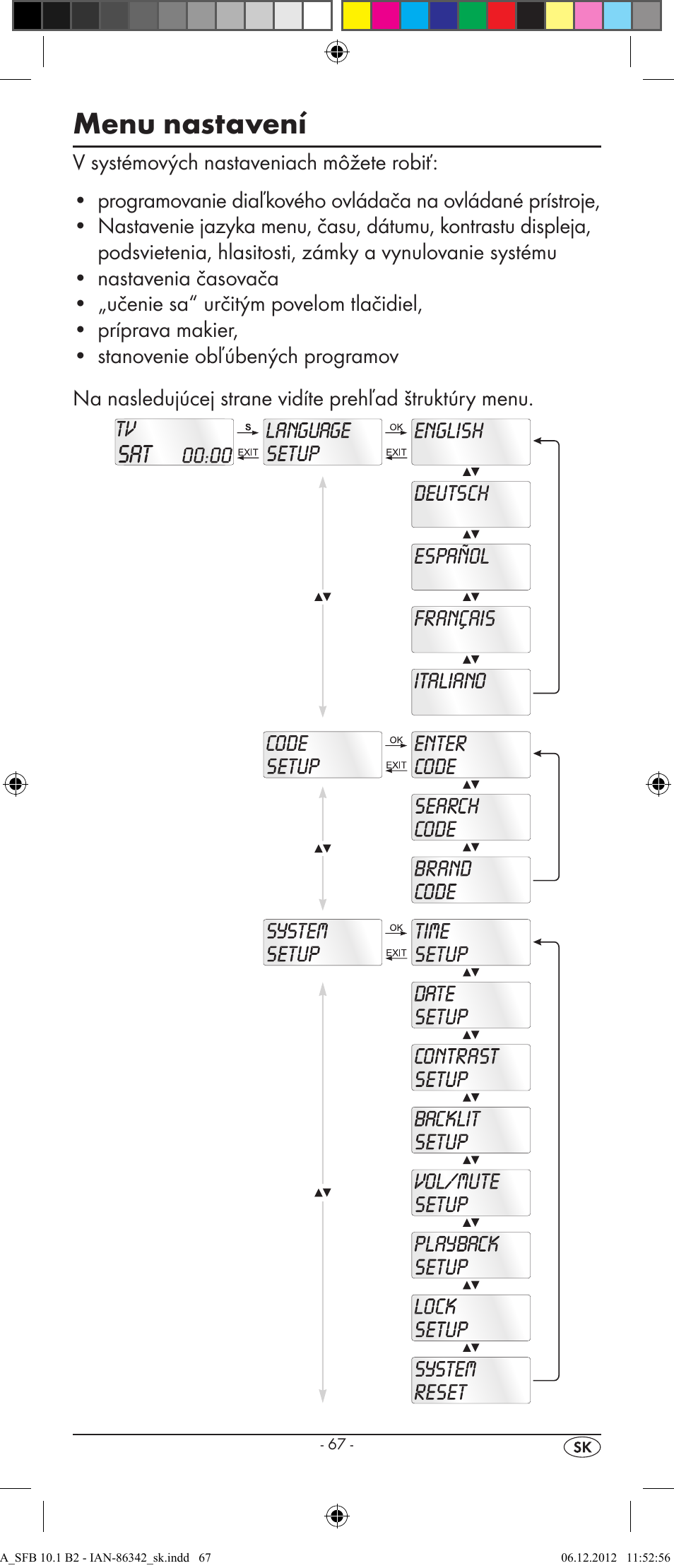 Menu nastavení | Silvercrest 10-IN-1 REMOTE CONTROL SFB 10.1 B2 User Manual | Page 69 / 116