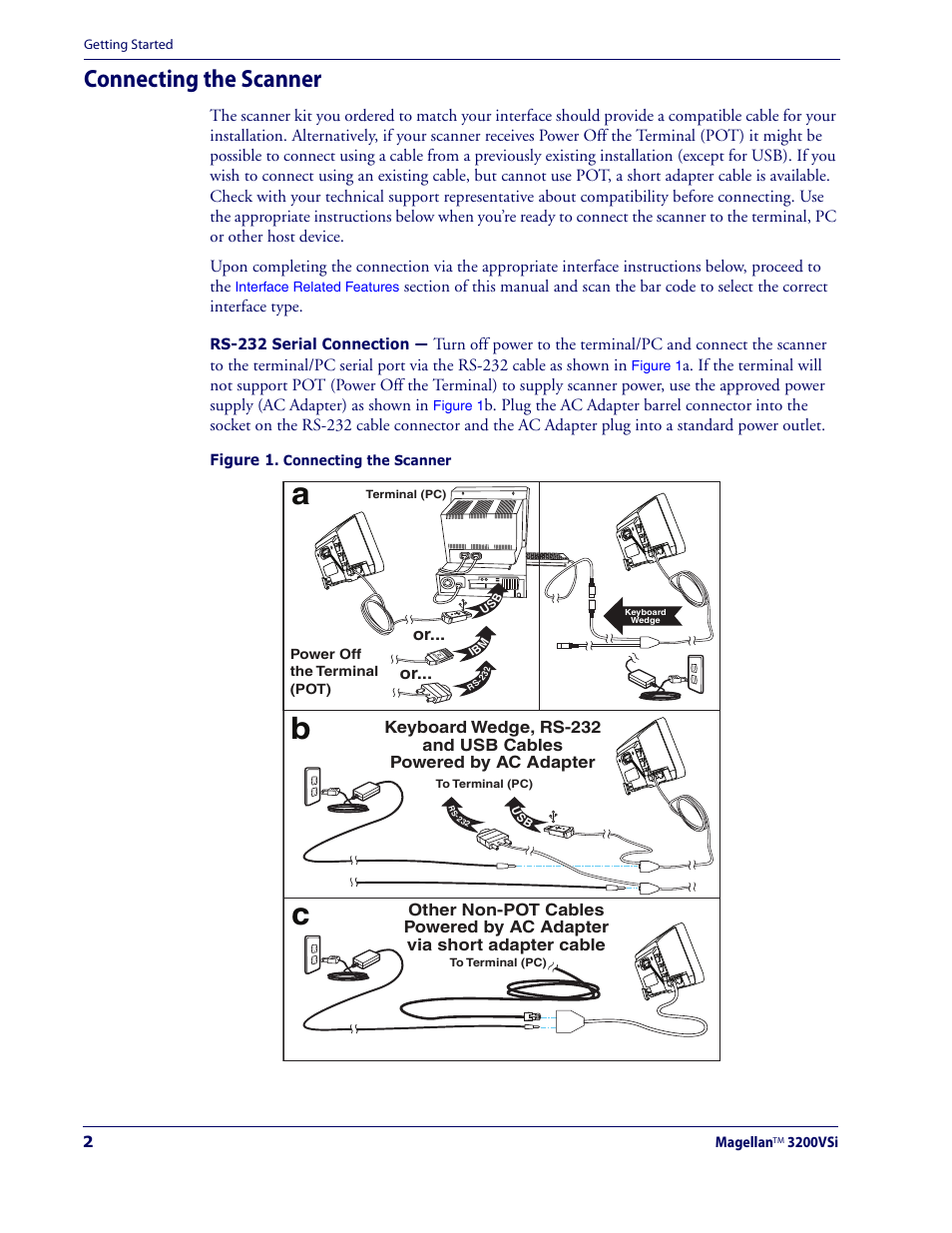 Connecting the scanner, Ab c | Datalogic Scanning MAGELLAN 3200VSI User Manual | Page 10 / 200