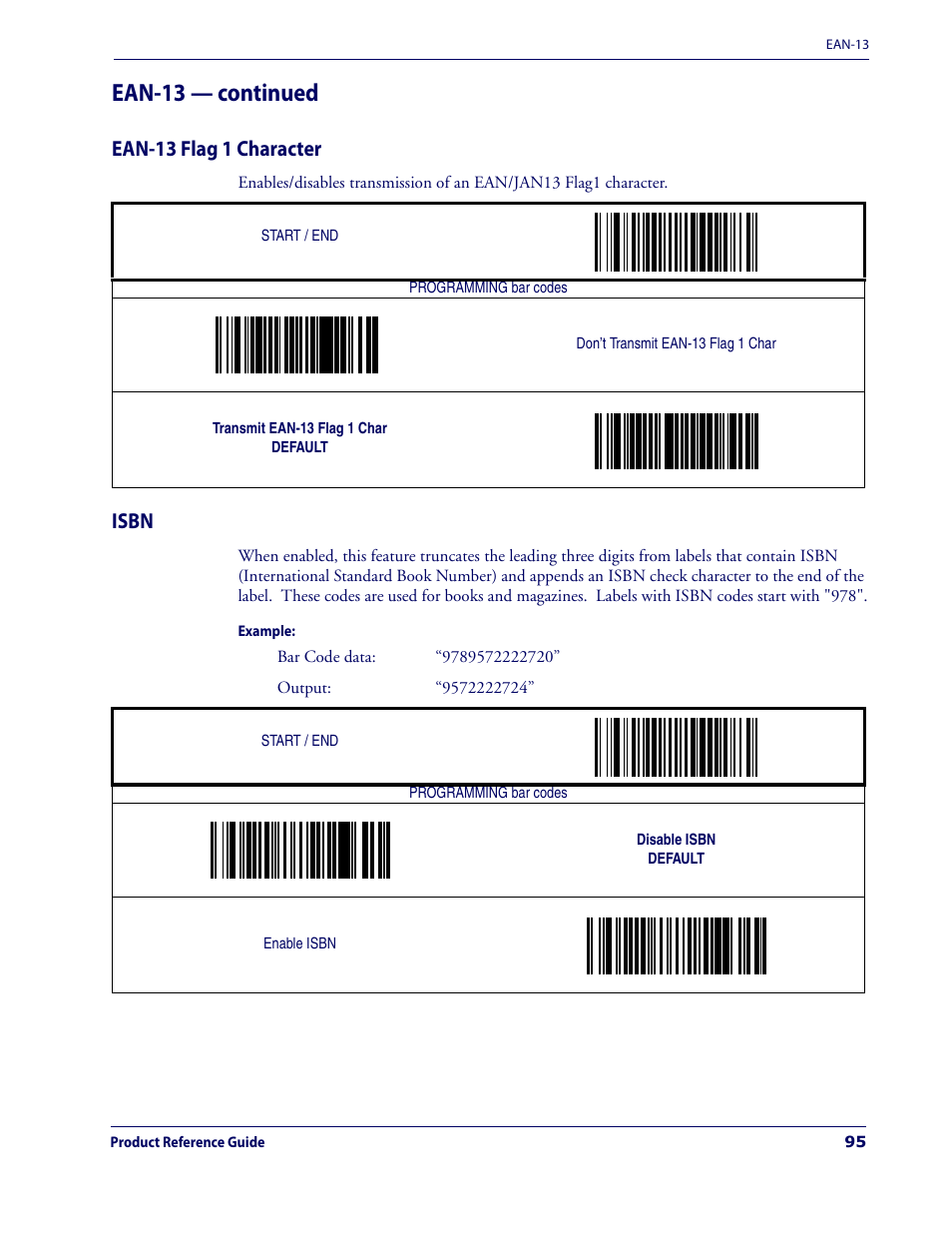 Ean-13 flag 1 character, Isbn, Ean-13 flag 1 character isbn | Ean-13 — continued | Datalogic Scanning MAGELLAN 3200VSI User Manual | Page 103 / 200