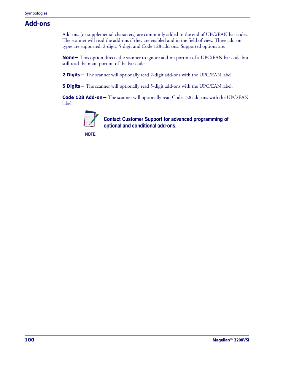 Add-ons | Datalogic Scanning MAGELLAN 3200VSI User Manual | Page 108 / 200