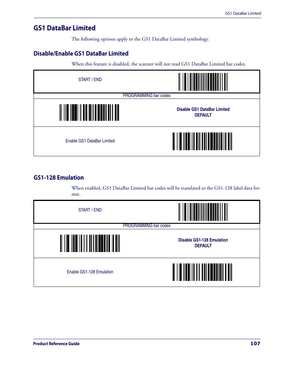 Gs1 databar limited, Disable/enable gs1 databar limited, Gs1-128 emulation | Datalogic Scanning MAGELLAN 3200VSI User Manual | Page 115 / 200