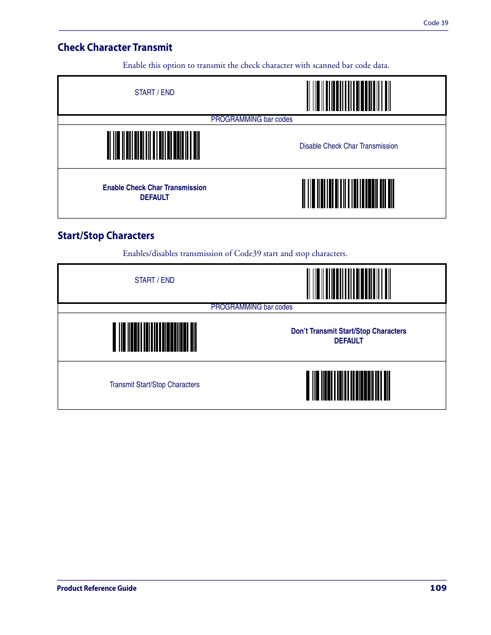 Check character transmit, Start/stop characters, Check character transmit start/stop characters | Datalogic Scanning MAGELLAN 3200VSI User Manual | Page 117 / 200