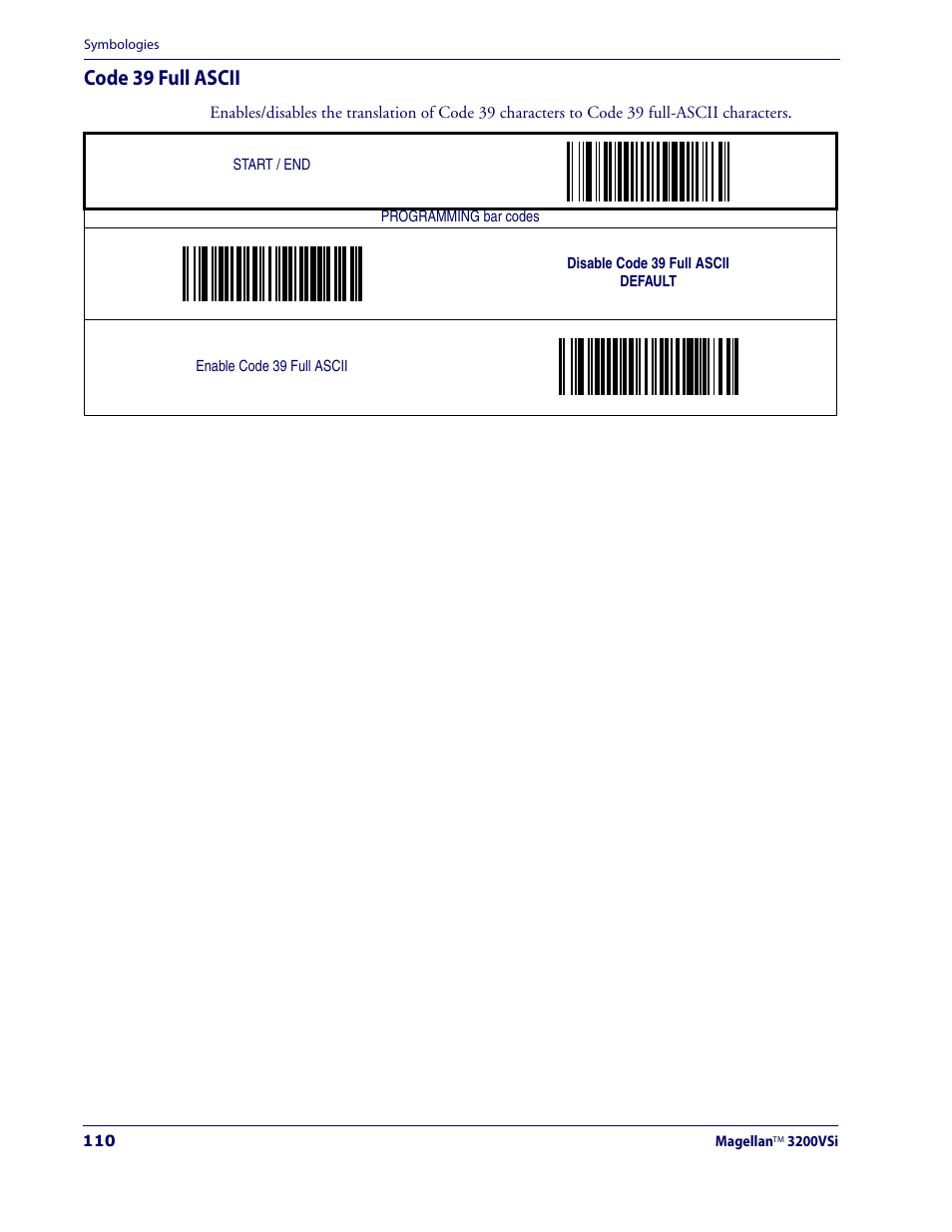 Code 39 full ascii | Datalogic Scanning MAGELLAN 3200VSI User Manual | Page 118 / 200