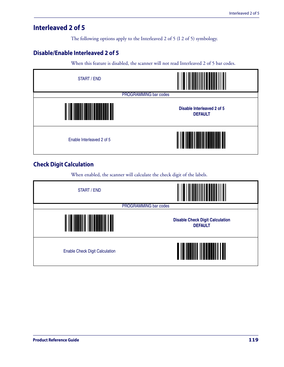 Interleaved 2 of 5, Disable/enable interleaved 2 of 5, Check digit calculation | Datalogic Scanning MAGELLAN 3200VSI User Manual | Page 127 / 200