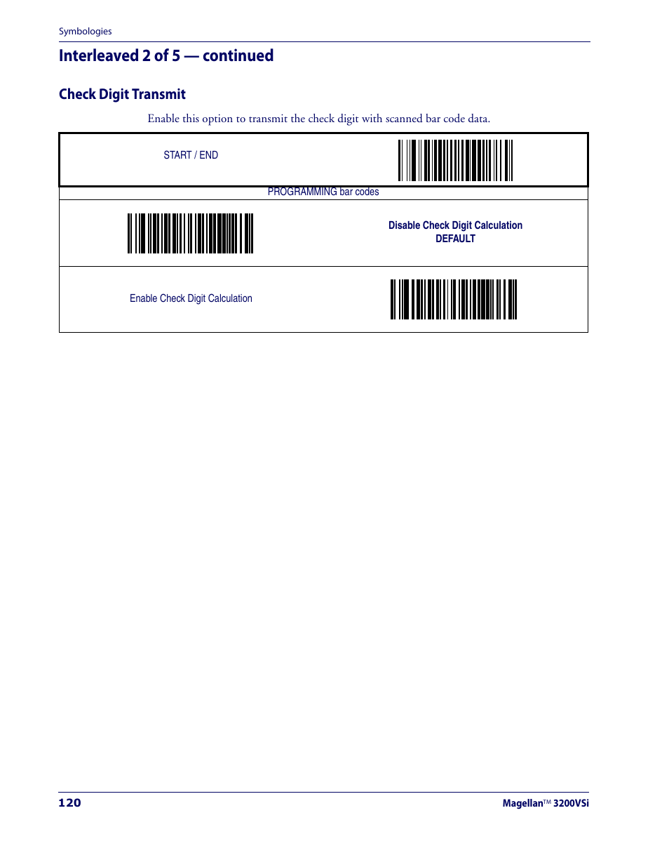 Check digit transmit, Interleaved 2 of 5 — continued | Datalogic Scanning MAGELLAN 3200VSI User Manual | Page 128 / 200