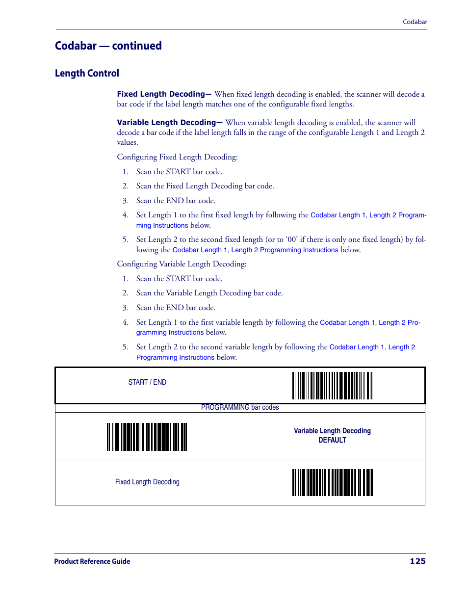 Length control, Codabar — continued | Datalogic Scanning MAGELLAN 3200VSI User Manual | Page 133 / 200