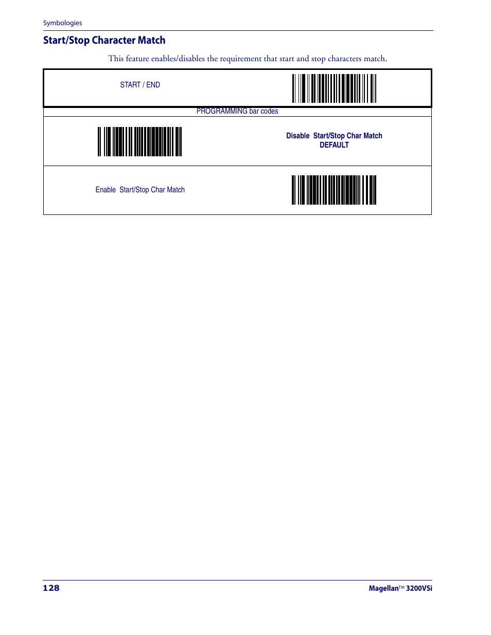 Start/stop character match | Datalogic Scanning MAGELLAN 3200VSI User Manual | Page 136 / 200