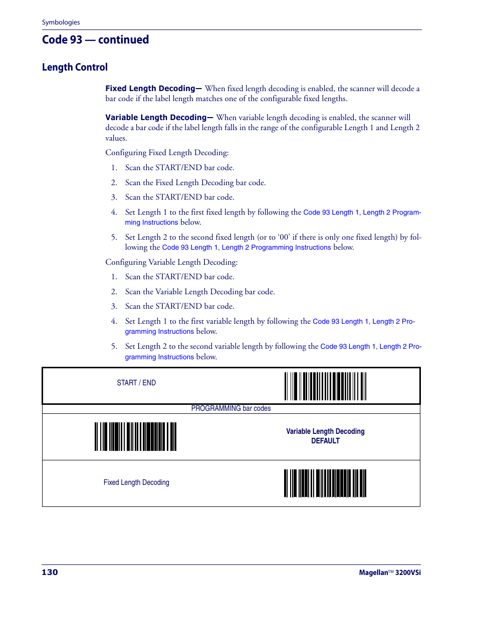 Length control, Code 93 — continued | Datalogic Scanning MAGELLAN 3200VSI User Manual | Page 138 / 200