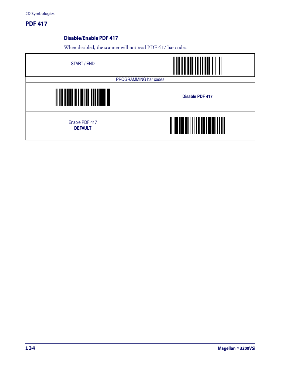 Pdf 417, Disable/enable pdf 417 | Datalogic Scanning MAGELLAN 3200VSI User Manual | Page 142 / 200
