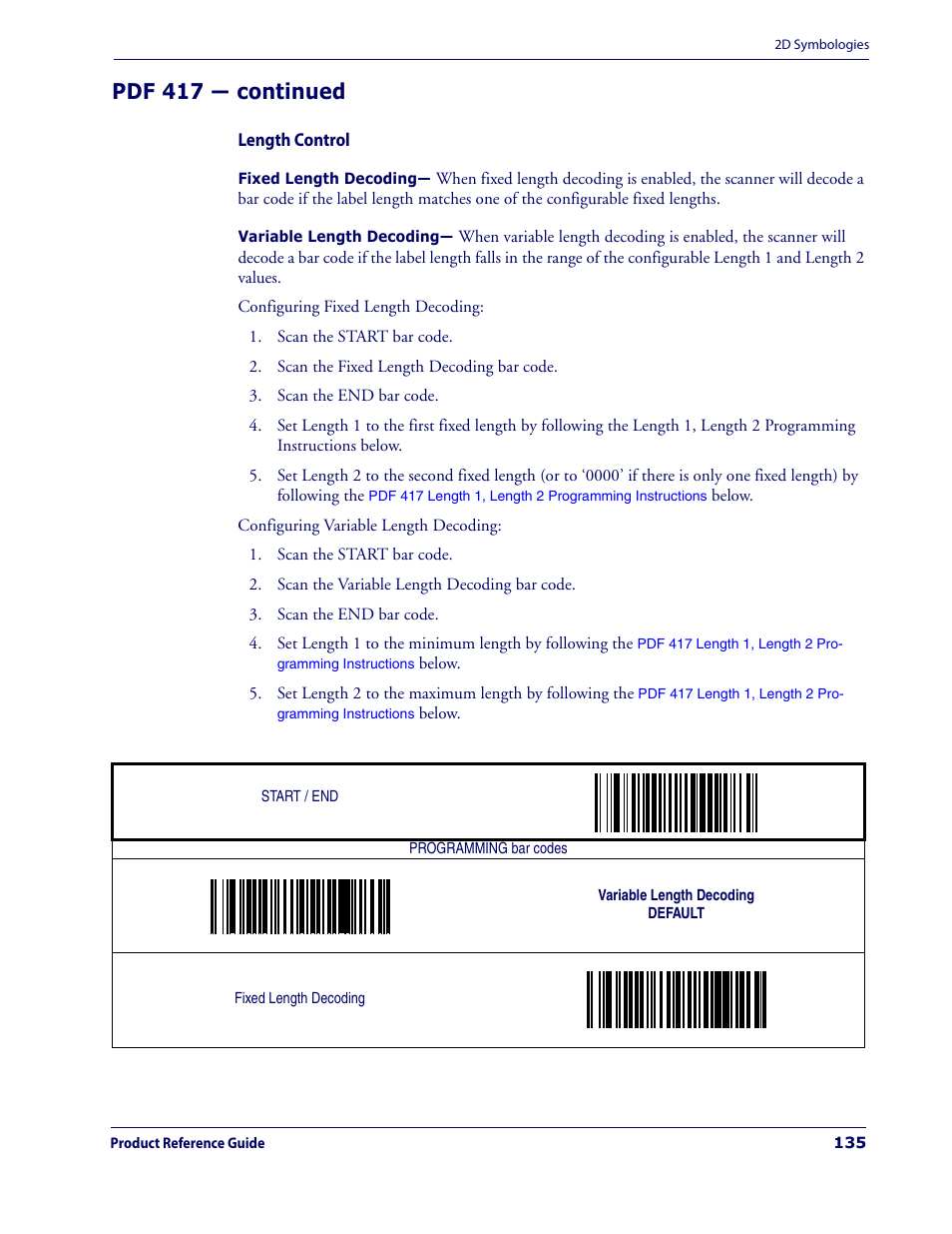 Length control, Pdf 417 — continued | Datalogic Scanning MAGELLAN 3200VSI User Manual | Page 143 / 200