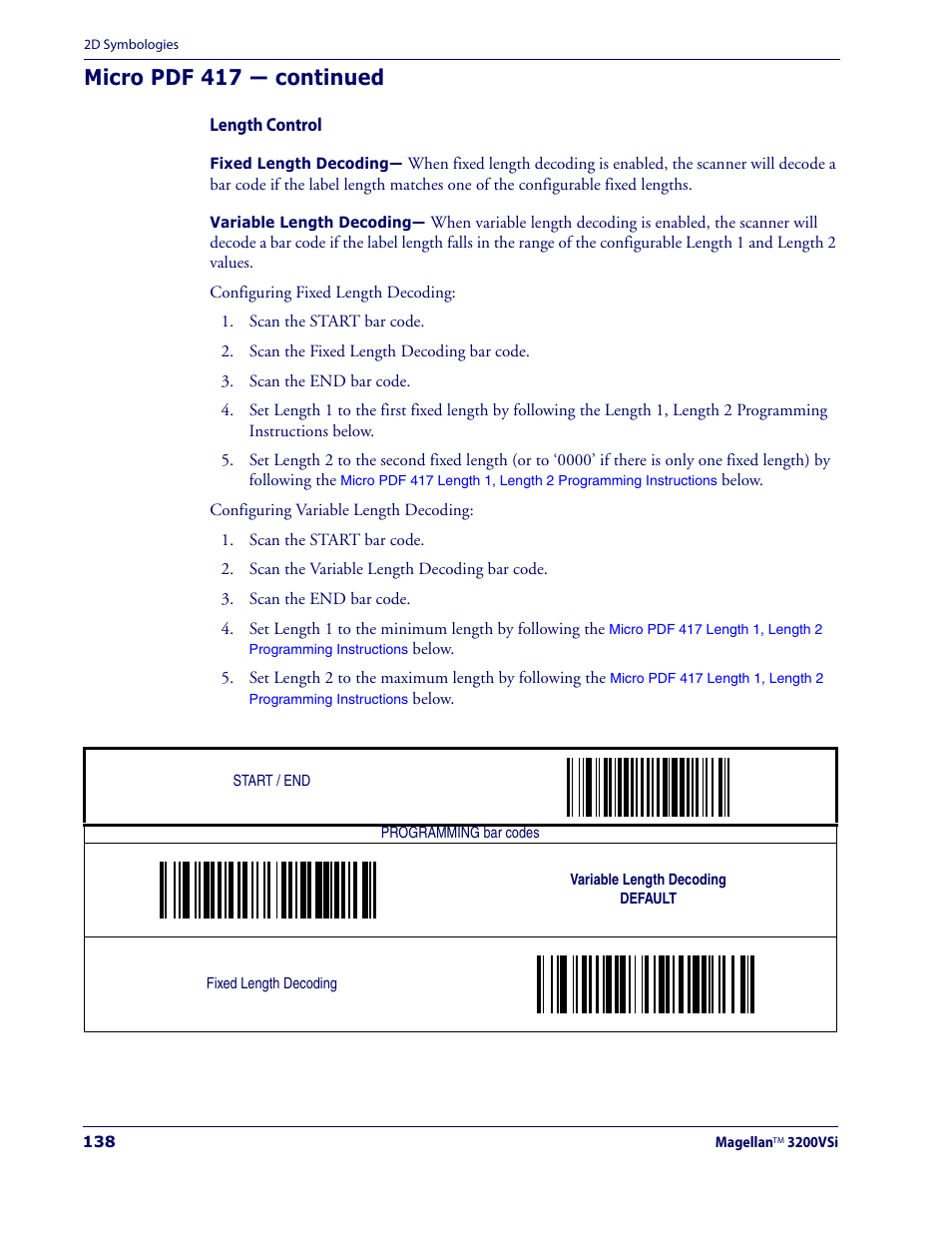 Length control, Micro pdf 417 — continued | Datalogic Scanning MAGELLAN 3200VSI User Manual | Page 146 / 200