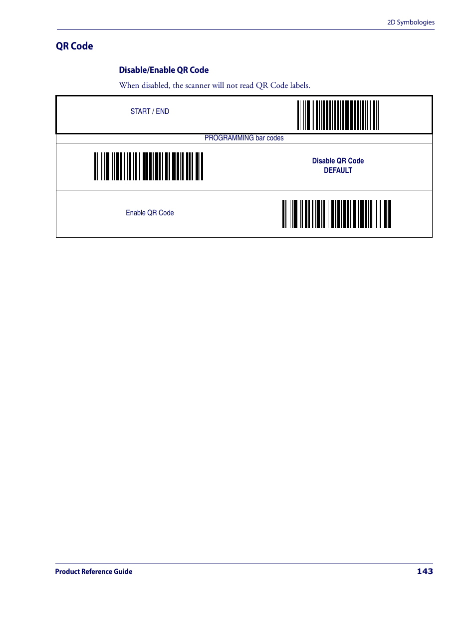 Qr code, Disable/enable qr code | Datalogic Scanning MAGELLAN 3200VSI User Manual | Page 151 / 200