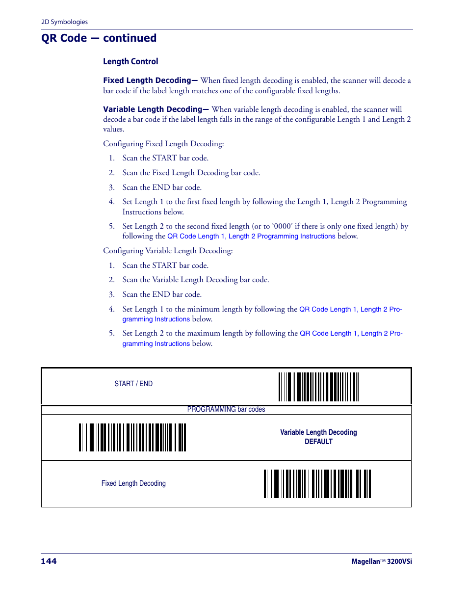 Length control, Qr code — continued | Datalogic Scanning MAGELLAN 3200VSI User Manual | Page 152 / 200