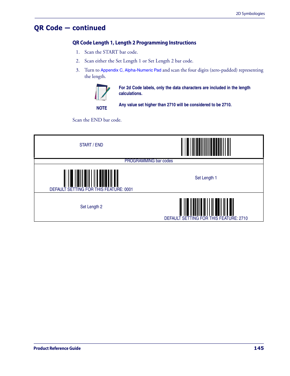 Wing the, G the, Qr code length 1, length 2 pro | Gramming instructions, Ing the, Qr code — continued | Datalogic Scanning MAGELLAN 3200VSI User Manual | Page 153 / 200