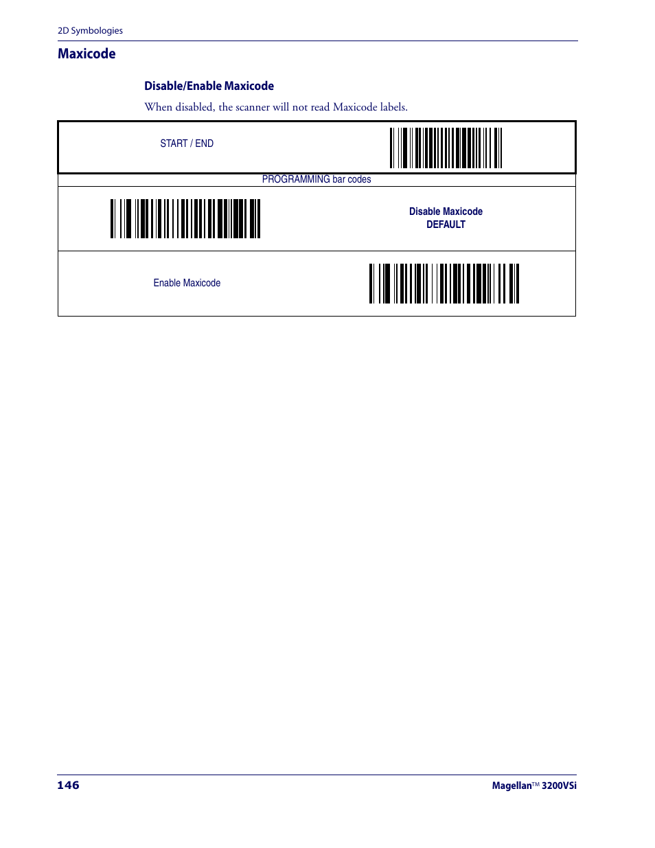 Maxicode, Disable/enable maxicode | Datalogic Scanning MAGELLAN 3200VSI User Manual | Page 154 / 200