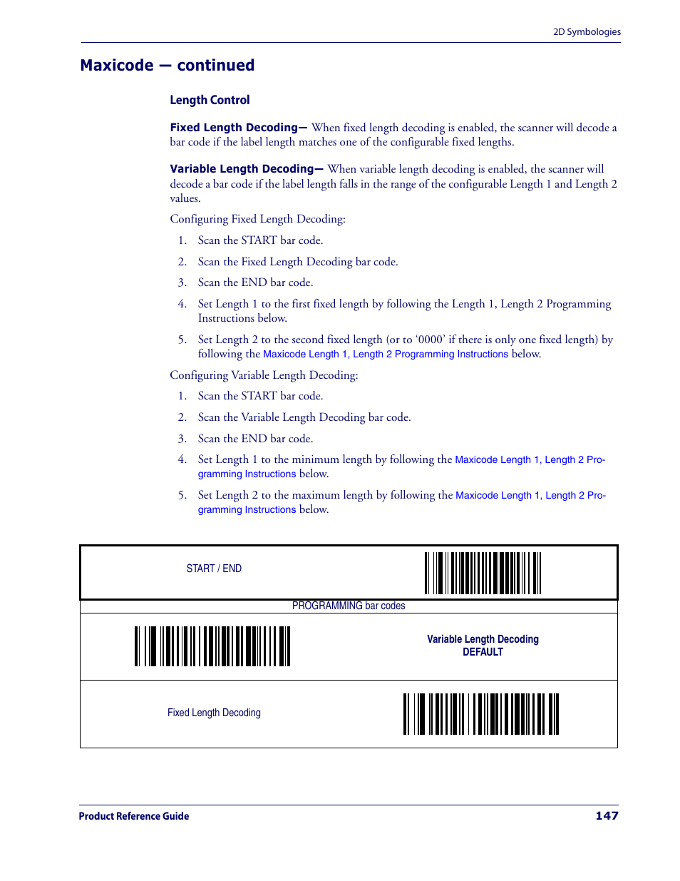 Length control, Maxicode — continued | Datalogic Scanning MAGELLAN 3200VSI User Manual | Page 155 / 200